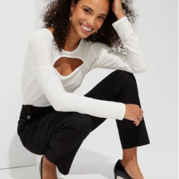 WHBM Long Sleeve Cutout Crew Neck Top - Picture 5 of 8